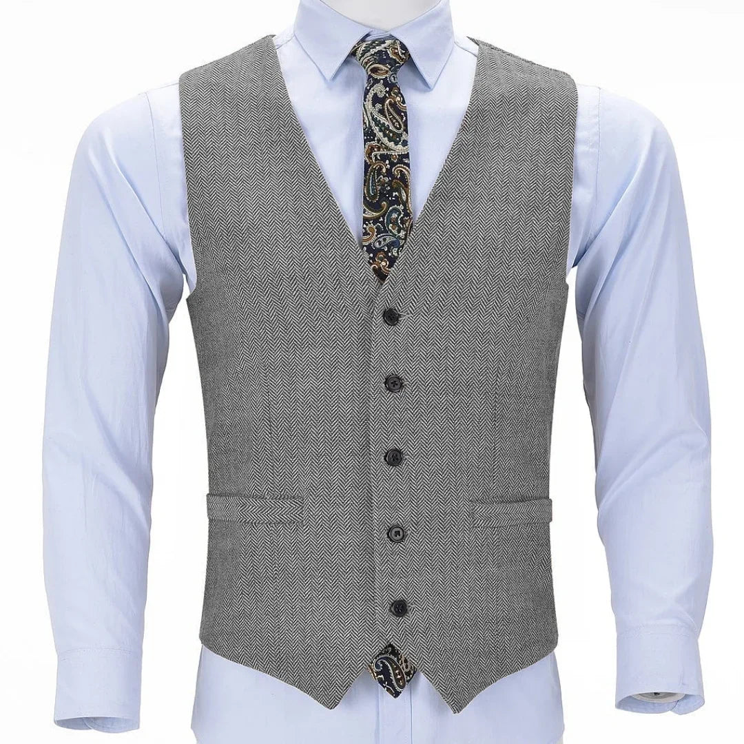Men's Suit Vest Herringbone Single-Breasted Smart Casual Waistcoat for Business and Daily Wear