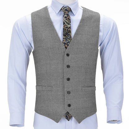 Men's Suit Vest Herringbone Single-Breasted Smart Casual Waistcoat for Business and Daily Wear
