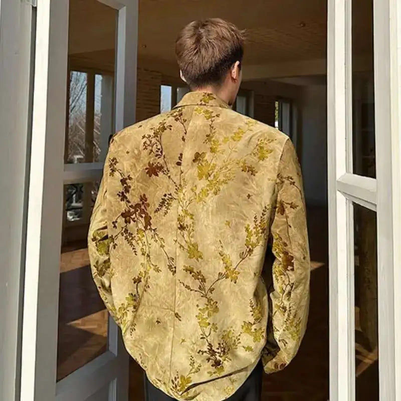 Blazer Casual Elegant Temperament Jacquard 2025 Coat Spring Men's Fashion Floral Printed Loose Male Jacket Clothes JY5533