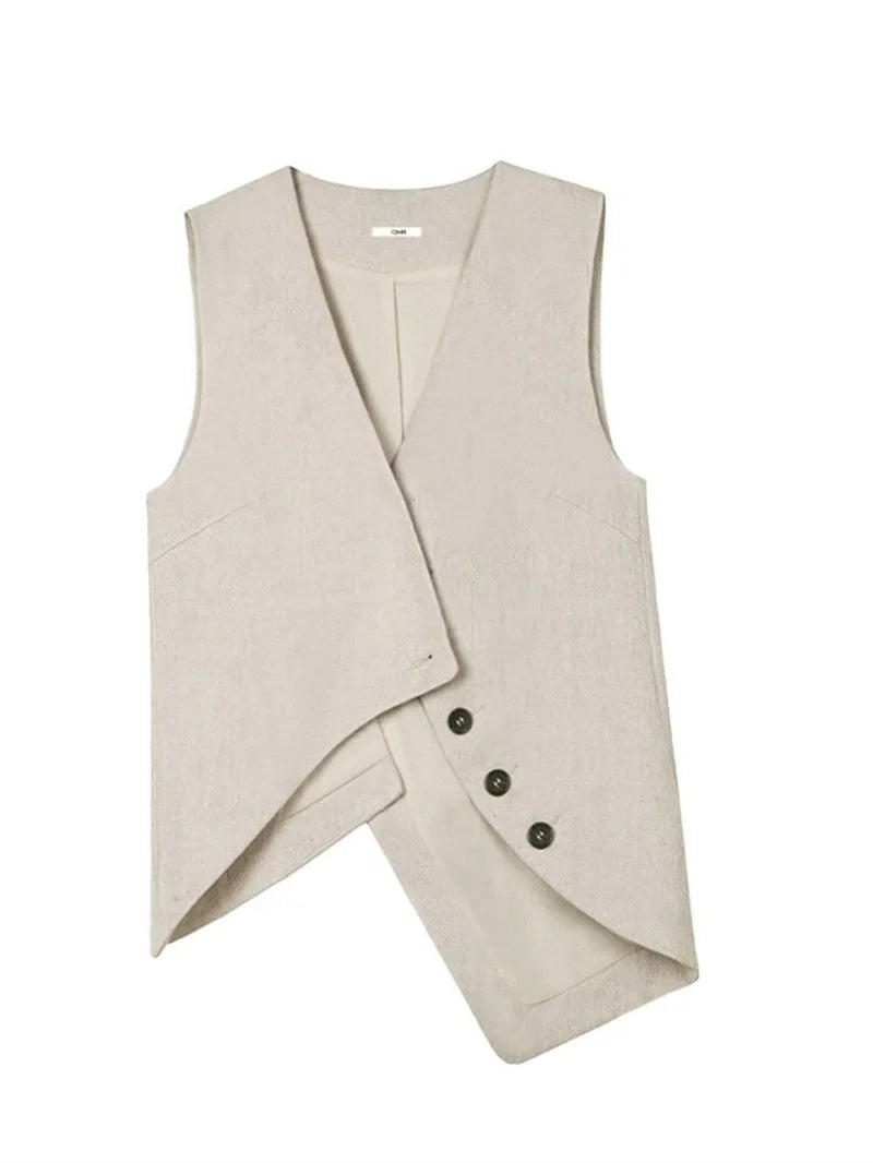 Summer Women High End Suit Sleeveless Outwear Spring Female Casual Waistcoat Jacket Korean Ladies Fashion Solid Color Vest Coat