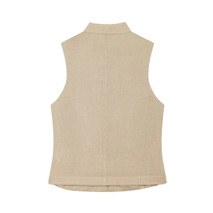 Button Up Vest Tops For Women Sleeveless Office Wear Khaki Crop Black Top Slim Fit Casual Waistcoat Top Zip Up Women’s Tops