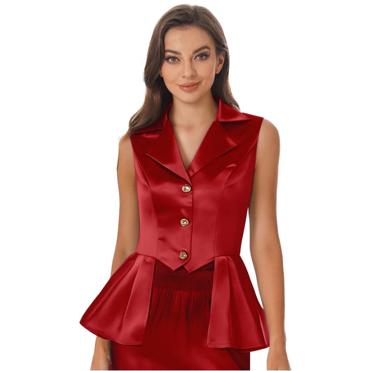 Women Sleeveless Vests Steampunk Victorian Costumes Waistcoat Jacket Top Turn-Down Collar Tuxedo Tank Top Cosplay Gothic Outfit