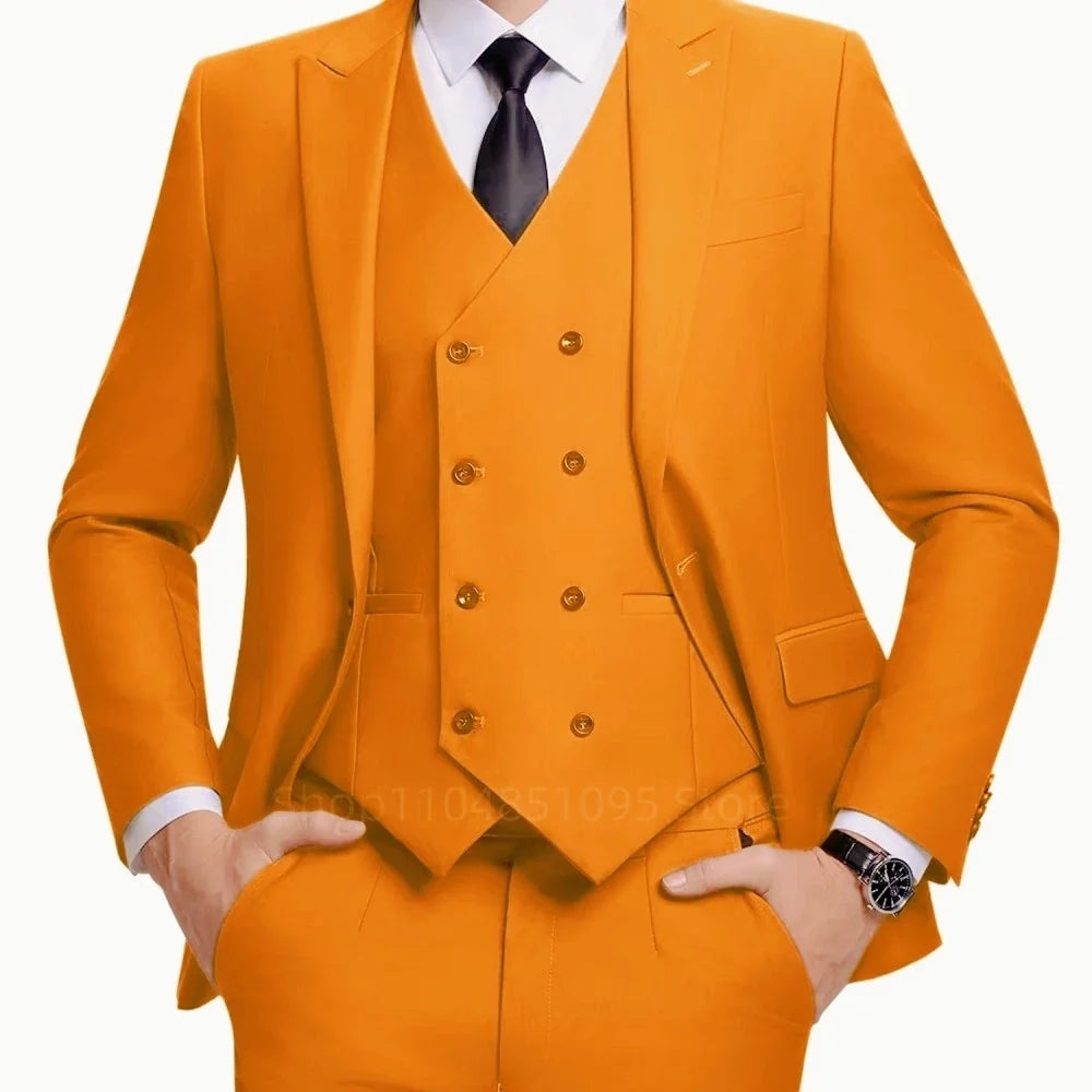 Men's Linen 3-Piece Slim Fit Suit – Blue & Beige | Peak Lapel