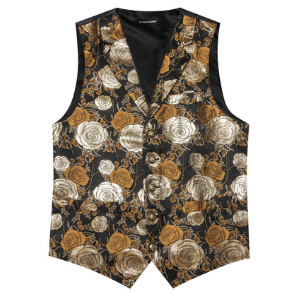 Men's Jacquard Floral Vest – Notched Lapel Waistcoat with Bowtie for Wedding & Formal Events