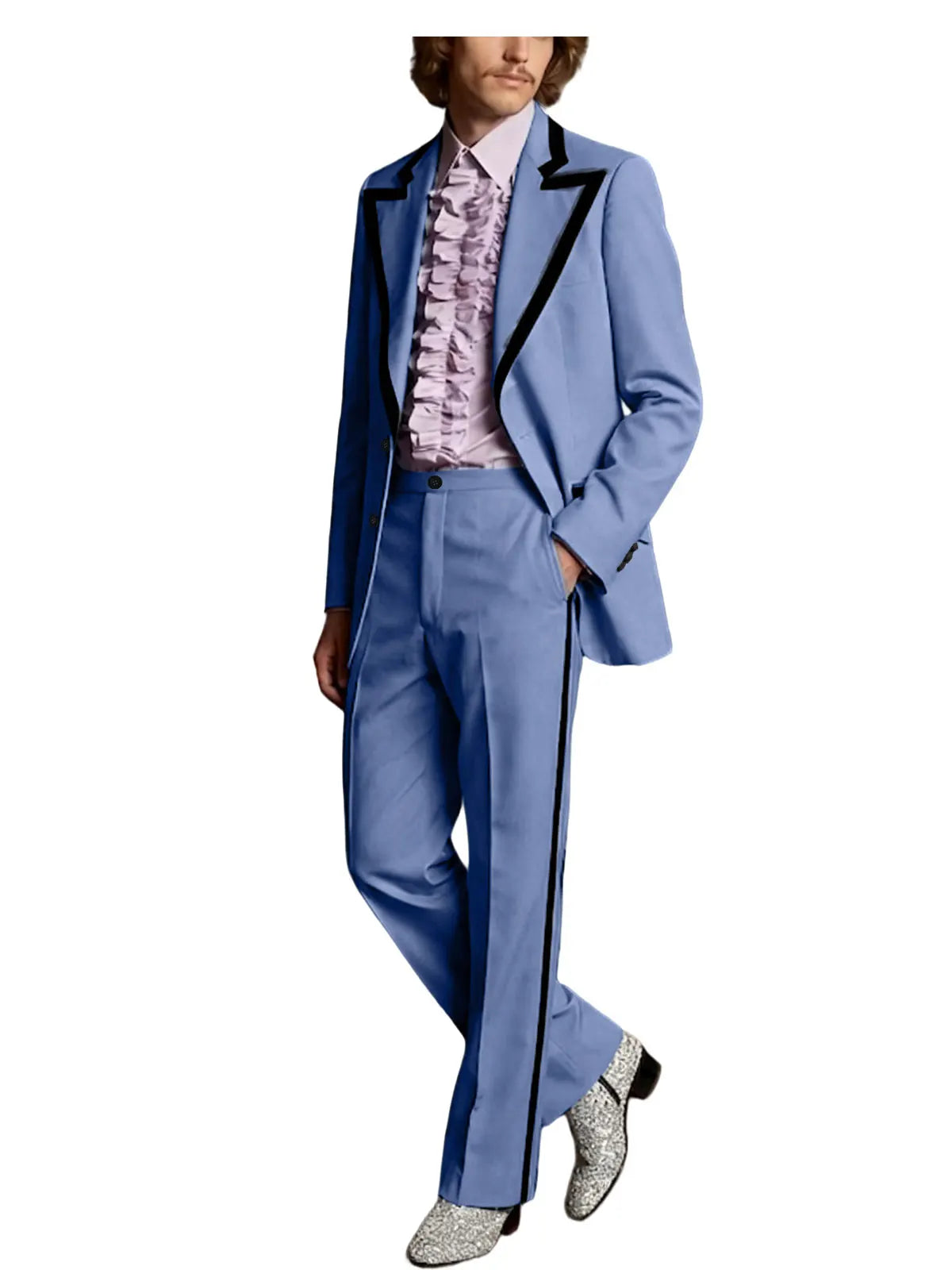 Men's Tuxedo Suit 2-Piece Slim Fit Blazer and Pants Set with Black Velvet Trim for Weddings and Formal Events