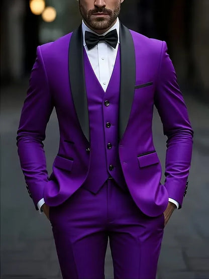 Costume 3 pièces de smoking multi-couleurs pour homme, revers châle noir, coupe ajustée, tenue formelle pour mariage, bal de promo et banquet