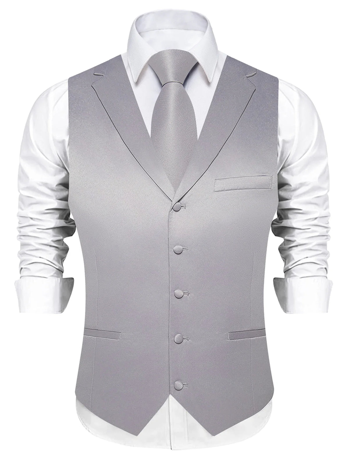 Men's Suit Vest & Tie Set – Solid Color Satin Formal Waistcoat for Weddings and Business