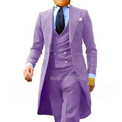 Costume queue de pie pour homme, costume de cérémonie, veste à revers pointus, gilet et pantalon pour fête, mariage, danse, performance de magie.