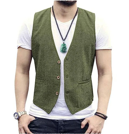 Men's Linen Vest – Slim Fit Smart Casual Waistcoat for All Seasons