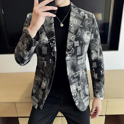 2024 Autumn Winter Jacquard Denim Suit Jacket for Men Fashion Business Casual Blazers Streetwear Social Men Clothing