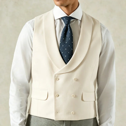Men's Formal Vest Double-Breasted Lapel Waistcoat Pink Solid for Wedding & Business