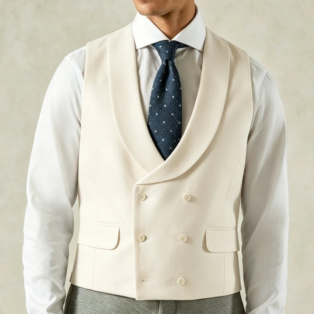 Men's Formal Vest Double-Breasted Lapel Waistcoat Pink Solid for Wedding & Business