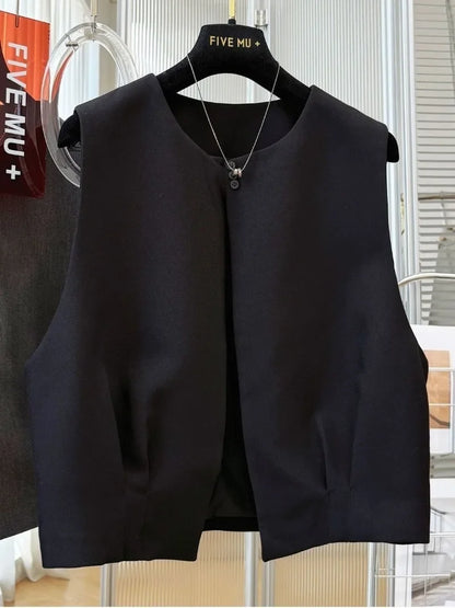 Women Blazer Vest New Spring Summer O-Neck Lined Coat Cardigan Sleeveless Jacket Casual Solid Short Suits Waistcoat Tank Tops