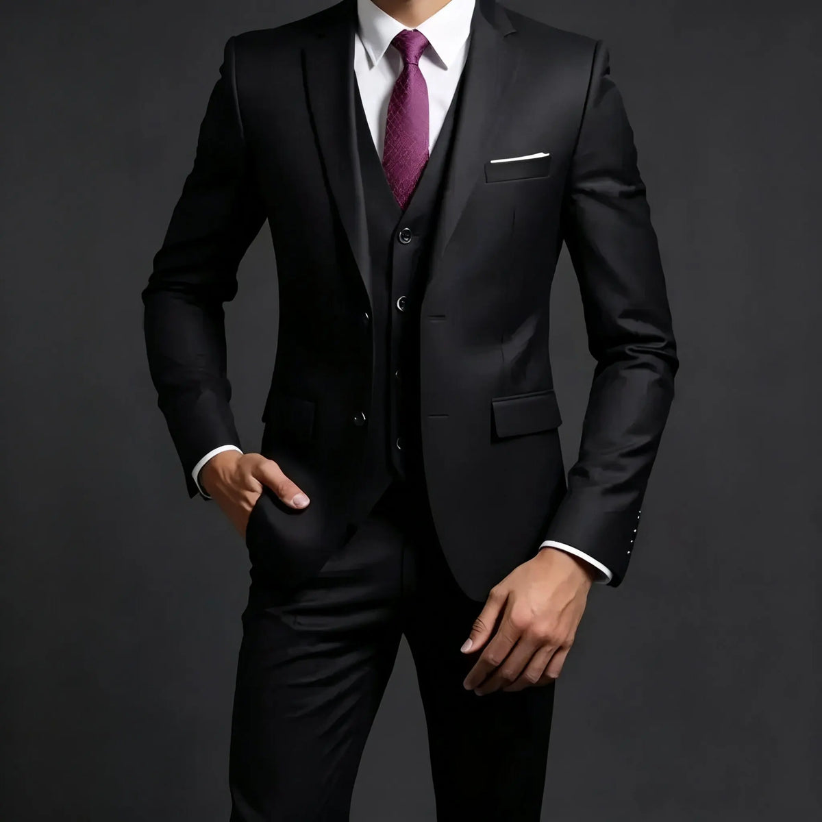 Men's Solid Color 3 PCS Business Suit Set High Quality Blazer Jacket Vest Trousers Wedding Banquet Groom Best Man Formal Outfit
