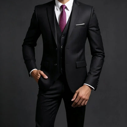 Costume de mariage décontracté (Blazer + Gilet + Pantalon) pour homme - Style britannique, élégant, uni, pour affaires, banquet, cérémonie