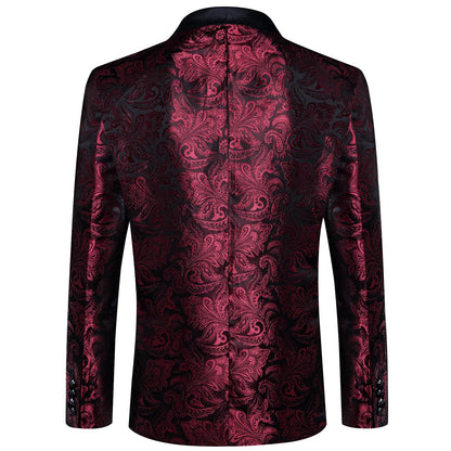Men's Black Paisley Suits Blazer Jacket Fashion Business Banquet Wedding Party Dress Floral Red Suit Coat Men Clothing