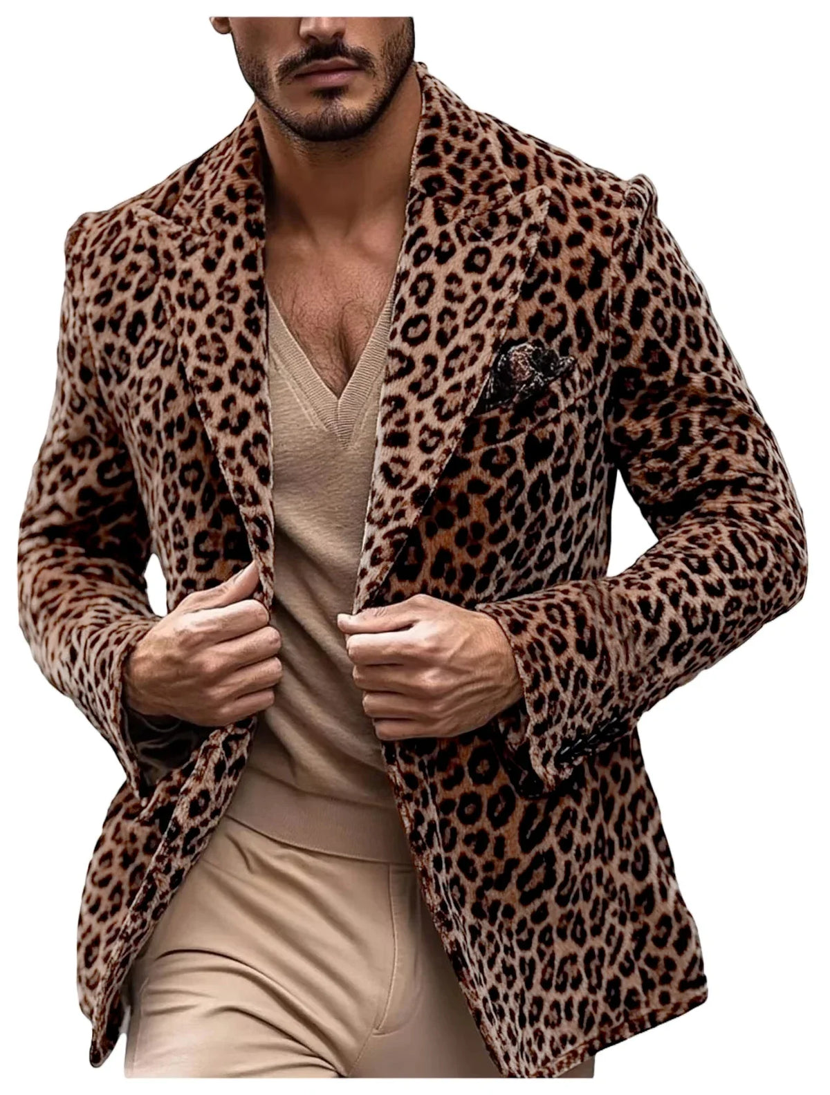 Men’s Leopard Print Velvet Blazer Peak Lapel Slim Fit Sport Coat Luxury Vintage Style Jacket for Party Night Out Male Outerwear