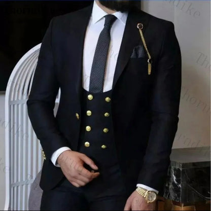 Men's Suit Fashion Formal Business Slim Fit 3 Pieces Dark Green Men's Tuxedo Men Wedding Suits Groom Male Suit Blazers