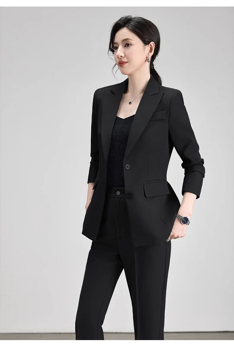Ladies Office Formal Trousers Suit for Women Autumn Elegant Long Sleeve Blazer and Pants Twe Pieces Matching Sets Outfits