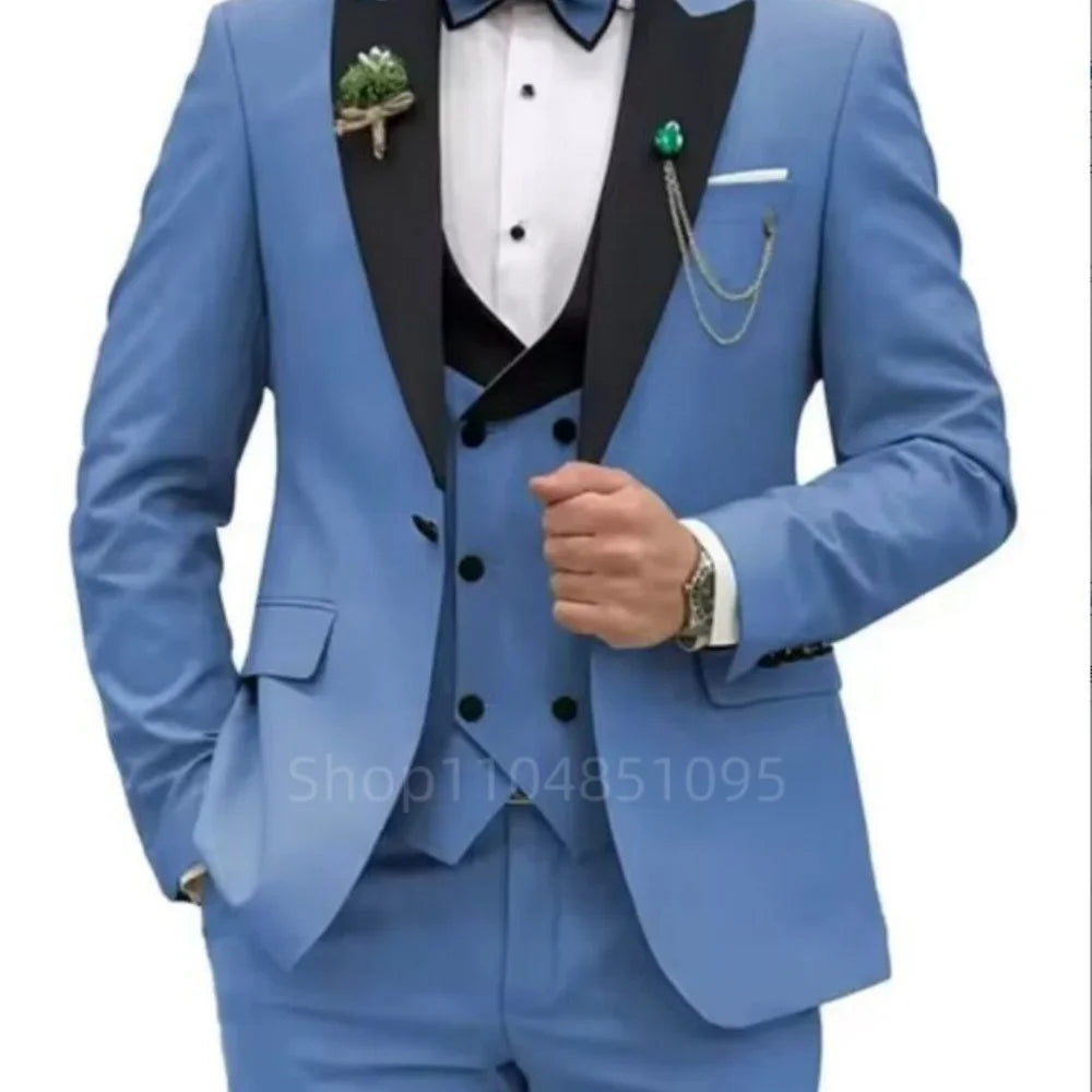 Costume 3 pièces homme – Tuxedo de marié, costumes d'affaires, blazer coupe ajustée, gilet croisé et pantalon pour mariage ou soirée