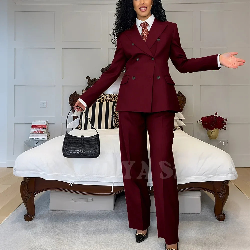 2025 New Summer Women's Suits Business Casual Outfits Double Breasted Peak Lapel Jacket Pants Custom Made High Quality Female
