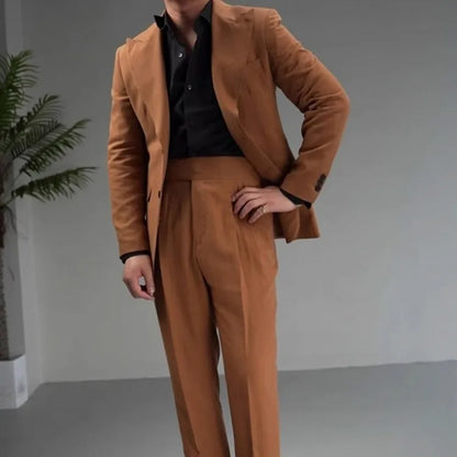 Men's Cotton Linen Two-Piece Suit Set – Slim Fit Business & Wedding