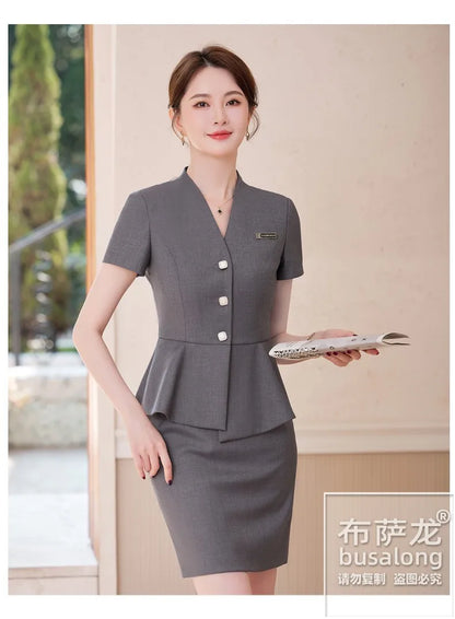 Short Sleeve Suit Professional Set Summer Hotel Management Front Desk Reception Manager Workwear Waiter Uniform Formal Wear