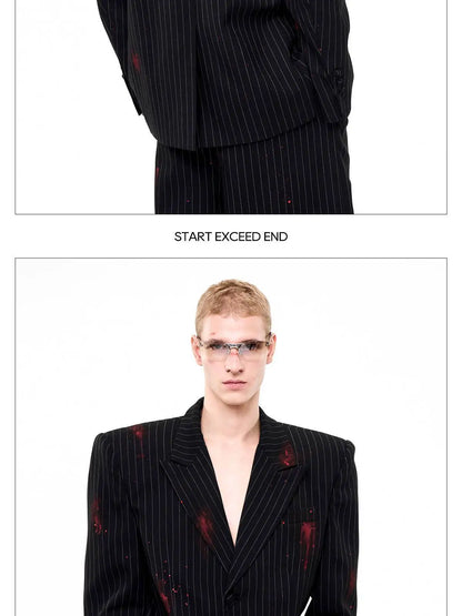 Ink Ejection Tie-dyed Pattern Stripe Printed Shoulder Pad Blazer Coat Men 2025 New Original Luxury Handsome Jacket JY4551