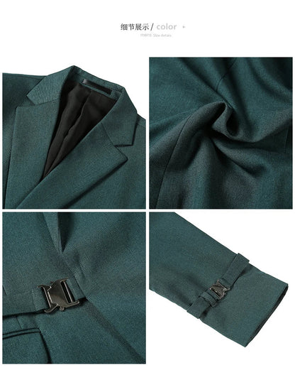 Men's Slim Fit Blazer Metal Buckle Decoration Smart Casual Wedding Party Jacket