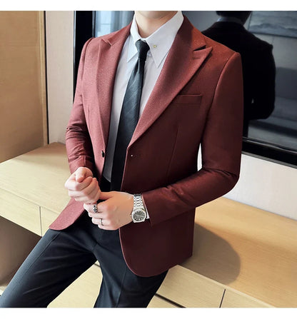 High-end Shiny Business Casual Suit Jacket Men British Style Slim Fit Office Work Men Blazers Wedding Groom Dress Coats 2025