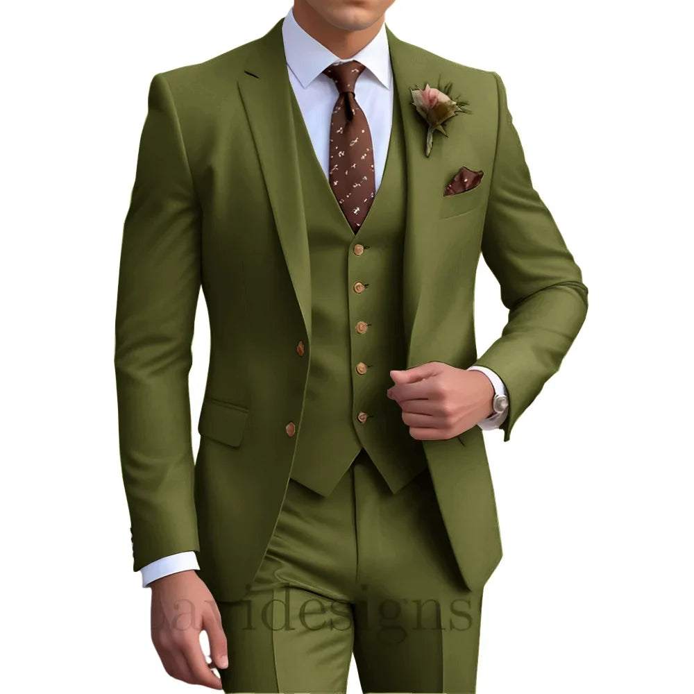 Elegant Men's Wedding Tuxedo Slim Blazer Pants Vest 3 piece Suit XS-5XL Custom Youth Suit 2025 New Style Suits