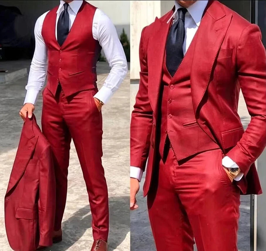 Costumes de mariage élégants, coupe ajustée pour marié, 3 pièces, costume de garçons d'honneur, veste, gilet, pantalon formel pour homme, pas cher.