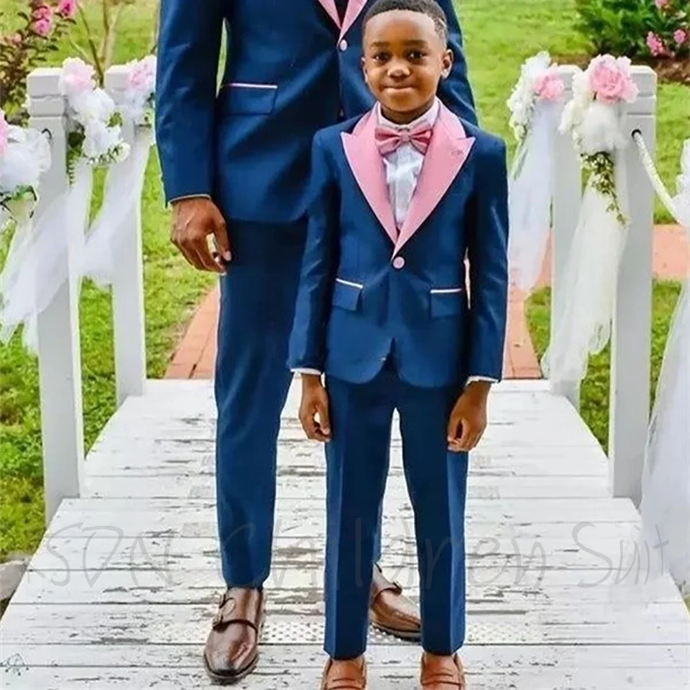 Boy Children's Suit Two Pieces Formal Wedding Set Fashion Single Button Peaked Lapel Slim Birthday Party Prom Kids Costume