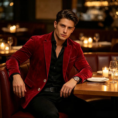 Men Suede Blazer Two Buttons Slim Fit Casual Formal Jacket Wedding Party Dinner Gentleman Sport Coat