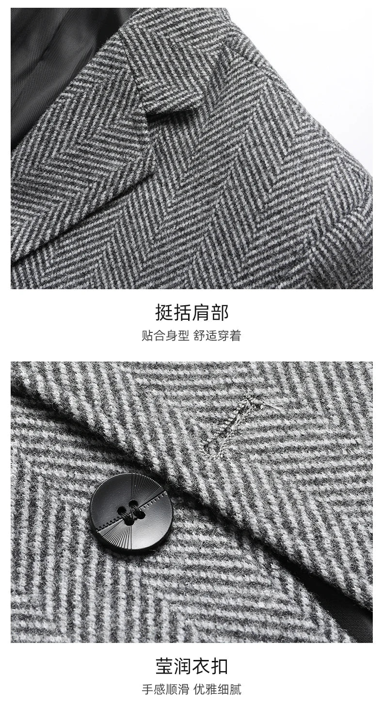 Men's Wool Blazer Herringbone Pattern Casual Business Suit Jacket Comfortable and Stylish Coat