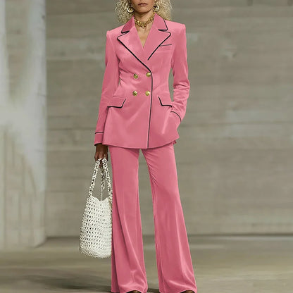 Luxury Women Yellow Velvet Clothing Double-Breasted Blazer+Pants Sets Elegant Winter Daily Suit Slim Fit Office Outerwears