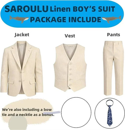 Boys 4-Piece Formal Suit Set – Single Breasted, Notched Collar, Wedding & Occasion Wear