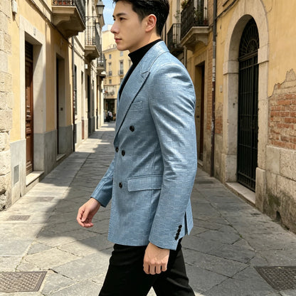 Men's Crocodile Leather Blazer Double Breasted Slim Fit Suit Jacket Formal Business Casual Sport Coat Wedding Party Streetwear