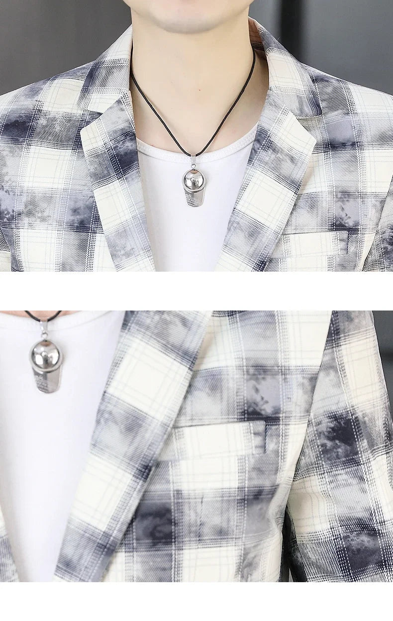 Blazer Men's Fashionable Casual Business Gentleman Outdoor Trendy Checkered Banquet Versatile and Slimming Korean Version Blazer