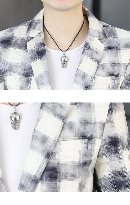 Blazer Men's Fashionable Casual Business Gentleman Outdoor Trendy Checkered Banquet Versatile and Slimming Korean Version Blazer