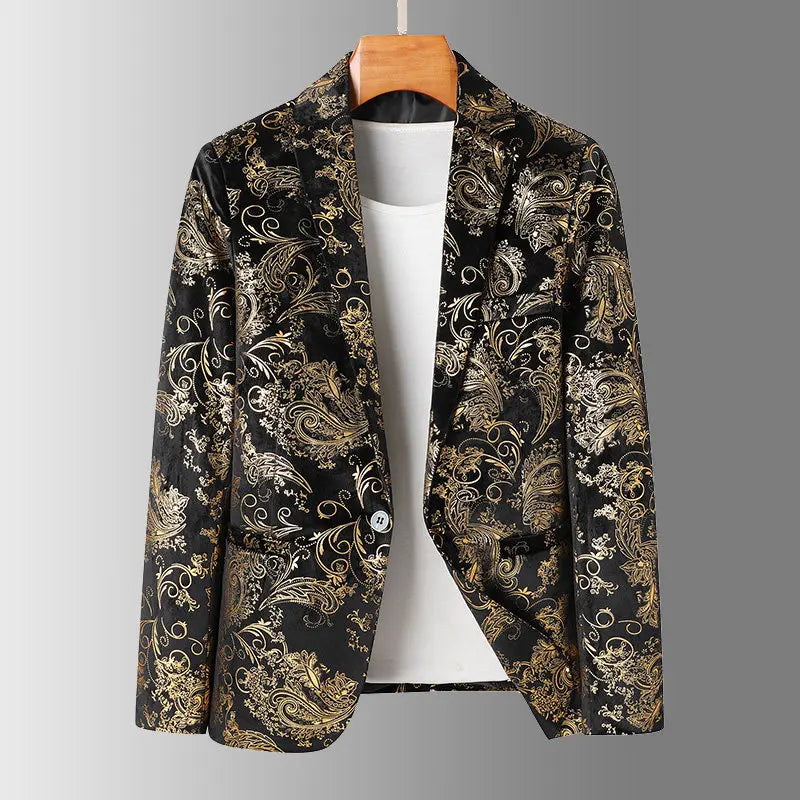 Men's Slim Fit Blazer Jacquard Bronzing Print Wedding Party Evening Jacket