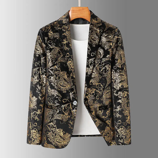 Men's Slim Fit Blazer Jacquard Bronzing Print Wedding Party Evening Jacket