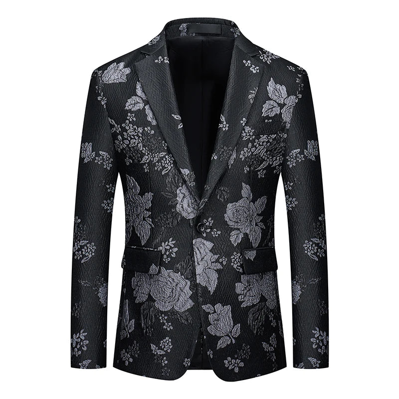 Men's Jacquard Blazer Slim Fit Single Breasted Smart Casual & Formal Wedding Jacket