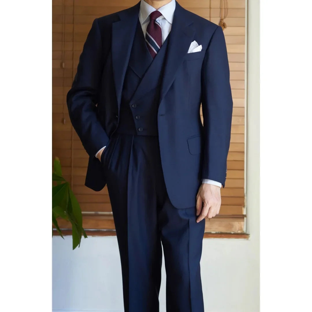 Navy Blue Terno Suits For Men Single Breasted Notched Lapel Elegant Formal Blazer 3 Piece Jacket Pants Vest Slim FIt Homme