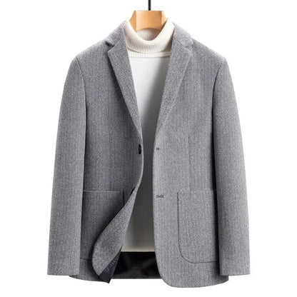 KIDWHXR Man Suit Coat Slim Single-breasted Pocket Male Outerwear Simple Solid Long Sleeve Business Office Casual Men Blazer
