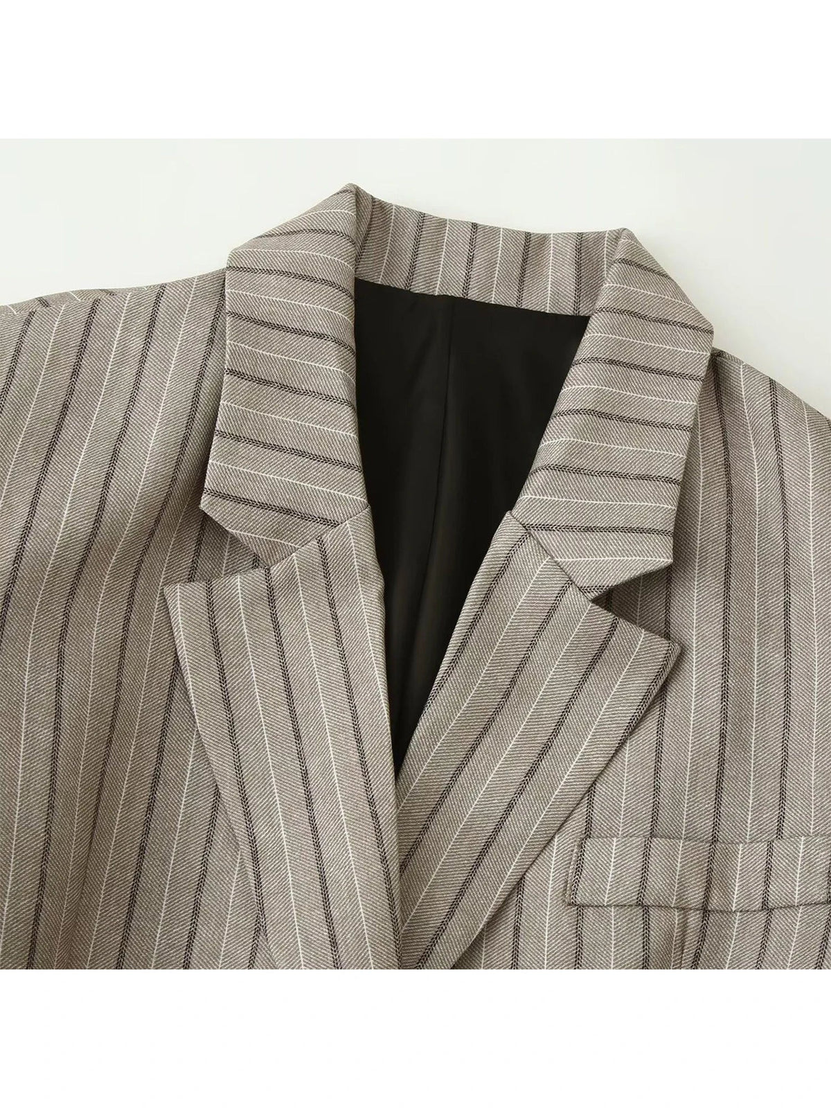 Women Khaki Striped Blazer Jacket Y2k 2000s Vintage Suit Coat European & American Elegant Fashion Belted Twill Blazer Outerwear