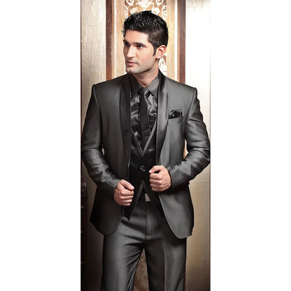 New Arrival Tailor Made Men Suits Single Breasted Black Business Wedding Set 3 Pieces (Jacket+Pant+Vest)