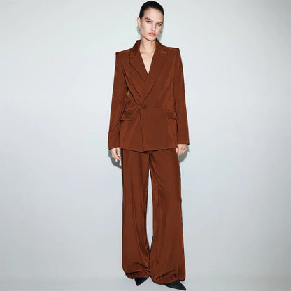 Luxury Navy Blue Velvet Women's Suit Two Piece(Jacket+Pants) Set Double-Breasted Notch Lapel Blazer Elegant Formal Evening Wear