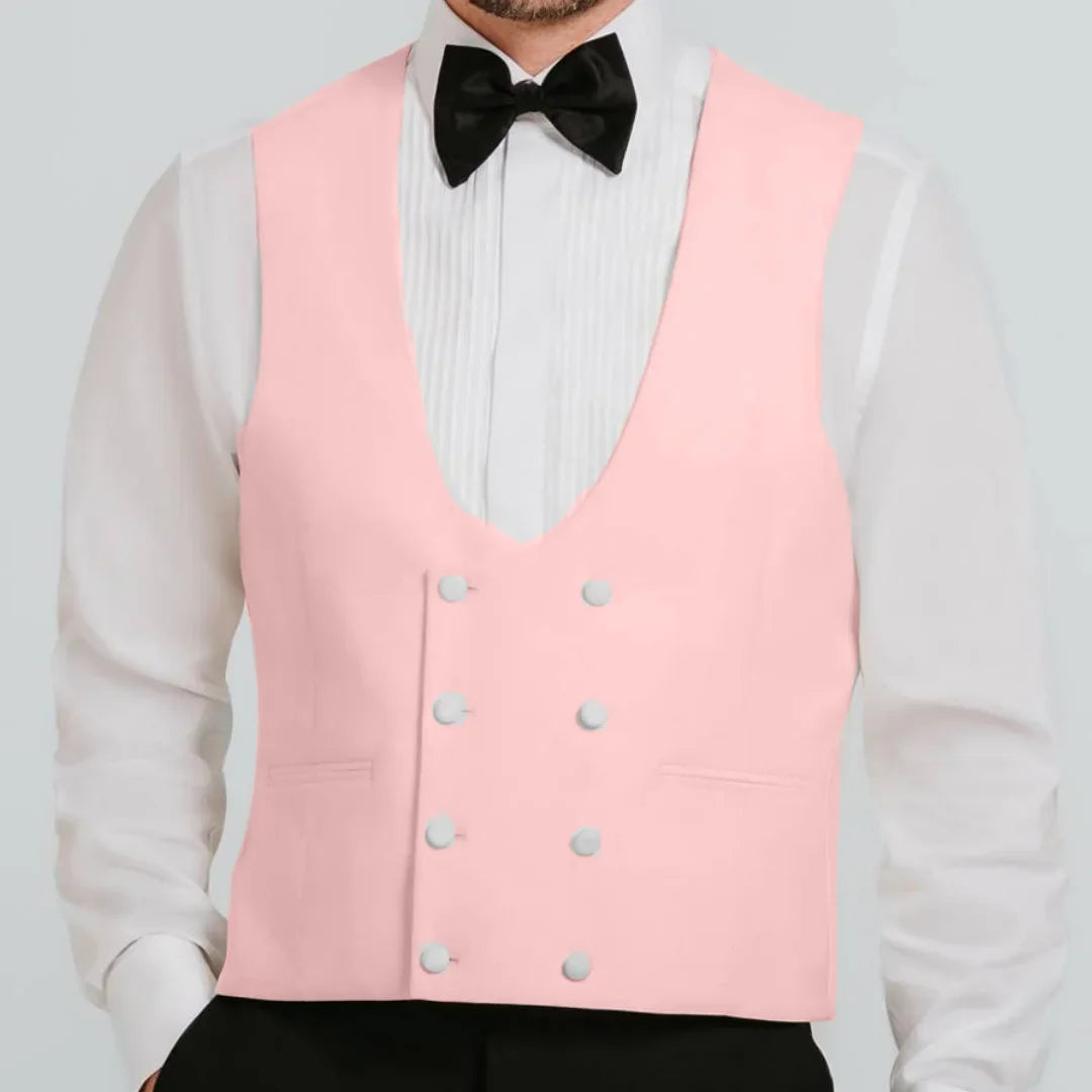 Men's Formal Vest Double Breasted V-Neck Waistcoat for Weddings & Special Occasions – Beige