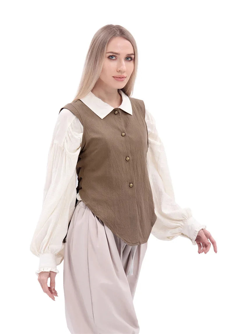 Women Pirate Vest Medieval Costumes Adult Halloween Renaissance Vest Black Bard Vest Top Bodice